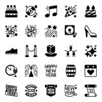 Glyph icons for Happy new year. vector