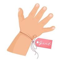 Baby hand with pink tag Girl. Icon, logo, illustration for newborns. Pastel colors, vector