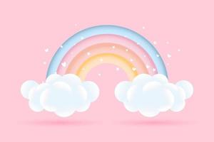 3d baby shower, rainbow with clouds and stars on a pink background, childish design in pastel colors. Background, illustration, vector. vector