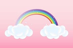 3d baby shower, rainbow with clouds and stars on a pink background, childish design in pastel colors. Background, illustration, vector. vector