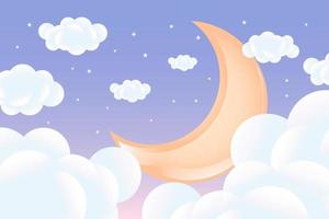 3d bebé ducha, creciente Luna con nubes en un suave azul fondo, infantil diseño en pastel colores. fondo, ilustración, vector. vector