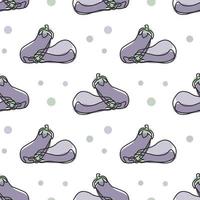 Seamless pattern of vegetables, linear eggplants with pastel colors on a white background. Background, print, textile, vector