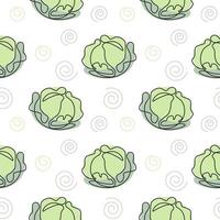 Seamless pattern of vegetables, linear white cabbage with pastel colors on a white background. Background, print, textile, vector