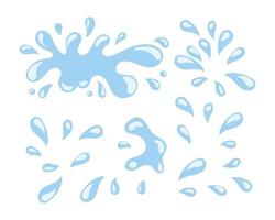 Set of blue water drops and splashes on a white background. Clipart set. Vector