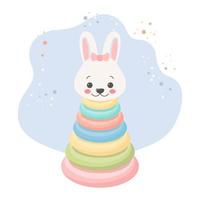 Children's toy pyramid with the head of a bunny. Bunny pyramid on a background with stars. Pastel colors. Illustration, vector