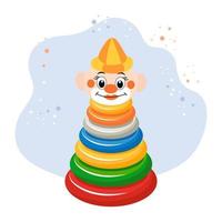 Children's toy pyramid with a clown's head. Clown pyramid on a background with stars. Illustration, vector