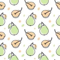 Seamless pattern, contour pears with colored spots on a white background. Pastel colors. Minimal modern design. Fruit background, vector