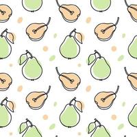 Seamless pattern, contour pears with colored spots on a white background. Pastel colors. Minimal modern design. Fruit background, vector