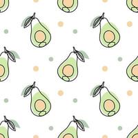 Seamless pattern, contour tropical avocados with colored spots on a white background. Pastel colors. Minimal modern design. Fruit background, vector