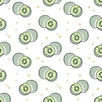 Seamless pattern, contour kiwi with colored spots on a white background. Pastel colors. Minimal modern design. Fruit background, vector
