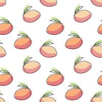 Seamless pattern, contour tropical mangoes with colored spots on a white background. Pastel colors. Minimal modern design. Fruit background, vector
