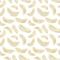 Seamless pattern with delicate golden feathers on a white background. Background, textile, vector