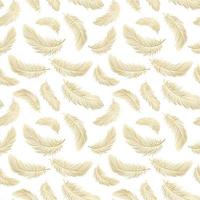 Seamless pattern with delicate golden feathers on a white background. Background, textile, vector