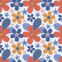 Colourful Flowers and Leaves Hand Draw Seamless Pattern for Fabric Textile Wallpaper. vector