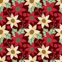 Sweet Flowers Hand Drawn Seamless Christmas Floral and Leave Pattern vector