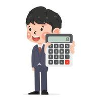 Cute male entrepreneur with calculator vector