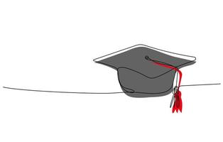 Continuous one line drawing of Graduation cap with tassel. Element for degree ceremony and educational programs design vector