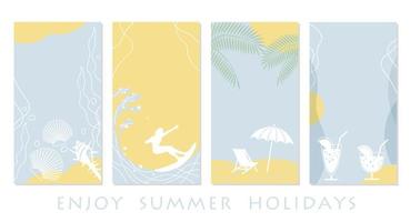 Vector Pastel-Colored Summer Greeting Card Template Set With Beach, Ocean, Sky, And Text Space Isolated On A White Background.