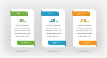 Clean minimal pricing table with drop shadow for web and ui design vector