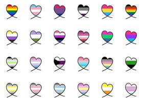 lgbt sexual identidad orgullo corazón conformado banderas recopilación. banderas lista. arco iris vector ilustración