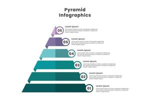 Pyramid Infographic template design with six colorful steps and numbers vector