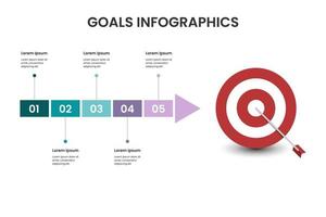 Five Infographic business with bow arrow and Target for timeline presentation concept vector