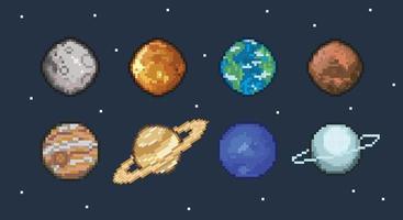 a set of planets in pixel art style vector