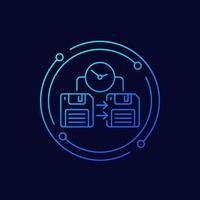 backup time icon with floppy disks, linear design vector