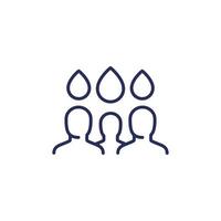 access to clean water line icon, people and water drops vector