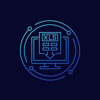 descargar xls documento en computadora línea vector icono