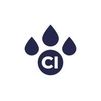 Chlorine icon with drops, vector