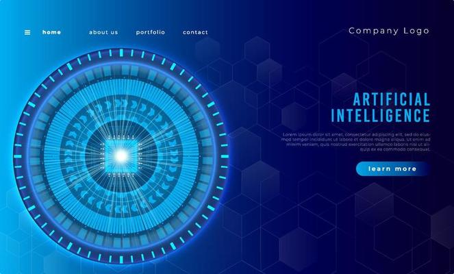 Artificial intelligence landing page template vector.