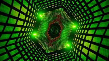 green red flicker light rotating abstract sci-fi tunnel. High quality 4k footage video