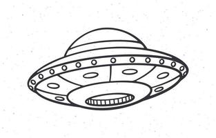 Hand drawn doodle of toy UFO space ship. Cartoon sketch. Alien space ship. Futuristic unknown flying object vector