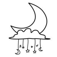 Crescent Moon Line Art with Cloud Islamic Decoration vector