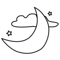 Crescent Moon Line Art with Cloud Islamic Decoration vector