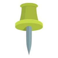 Green push pin icon cartoon vector. Paper pushpin vector