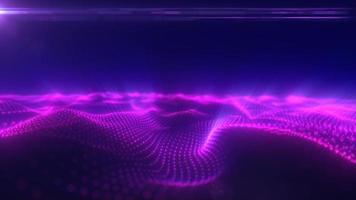 Abstract purple energy surface with magic waves of particles and points with a blur with a blizzard epic abstract rear background, 4K video, 60 FPS video