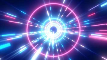 Abstract multi-colored energy futuristic hi-tech tunnel of flying circles and lines neon magic glowing background video