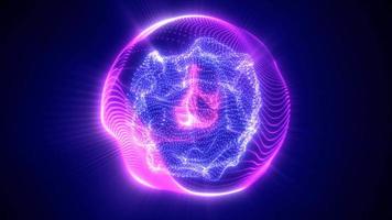 abstrato roxa em loop energia esfera a partir de partículas e ondas do mágico brilhando em uma Sombrio fundo, vídeo 4k, 60. fps video