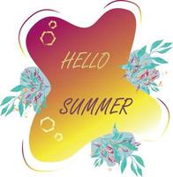 hello summer background with text and colorful leaves around vector