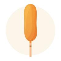 Corn dog isolated on a white background. Sausage in dough on a stick. American or Korean street food. Detailed flat illustration. Fastfood concept. vector