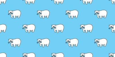 Bear seamless pattern vector polar bear panda isolated catch fish repeat wallpaper background cartoon blue