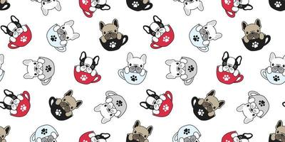 Dog seamless pattern french bulldog vector pug isolated cup background puppy cartoon wallpaper