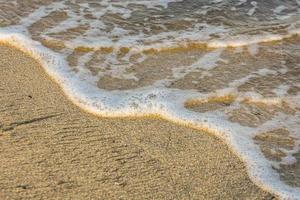 wave with white foam at the sandy beach in egypt detail view photo