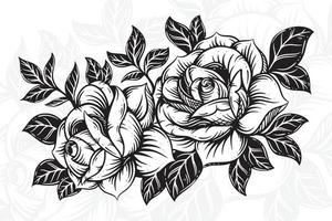 Vintage beautiful flowers Rose elements Flowers bouquet stem for tattoo hand drawn style vector