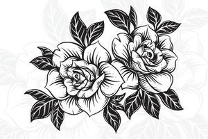Vintage beautiful flowers Rose elements Flowers bouquet stem for tattoo hand drawn style vector