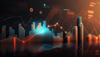 , stock market chart lines, financial graph on technology abstract background represent financial crisis, financial meltdown. Technology concept, trading market concept. photo