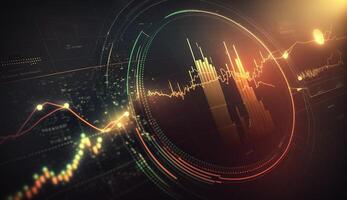 , stock market chart lines, financial graph on technology abstract background represent financial crisis, financial meltdown. Technology concept, trading market concept. photo
