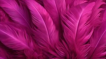 , Beautiful viva magenta pink closeup feathers, photorealistic background. Small fluffy pink feathers randomly scattered forming photo